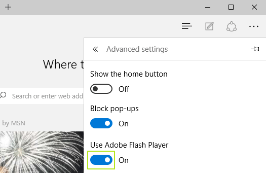 Chuyển đổi trạng thái tùy chọn Use Adobe Flash Player từ ON sang OFF