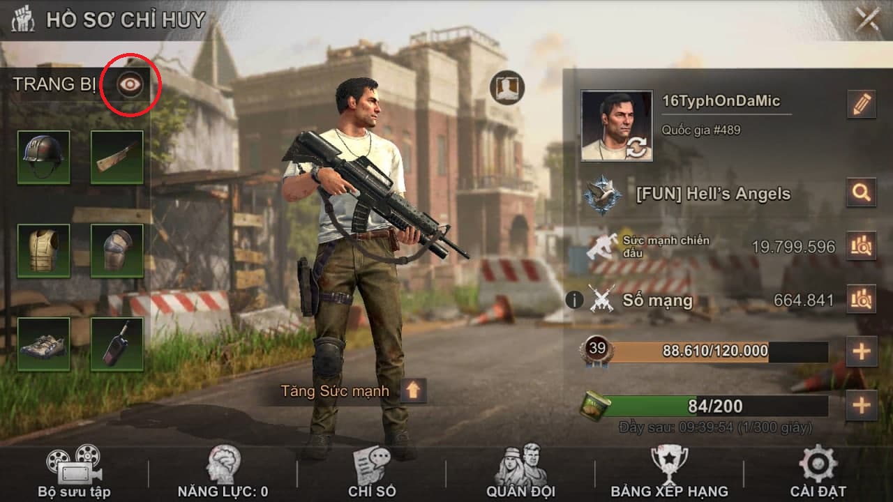 "<yoastmarkBiểu tượng “Mắt” ở góc trái State Of Survival cho người chơi lựa chọn Ẩn/Hiện thông tin trang bị Chỉ huy