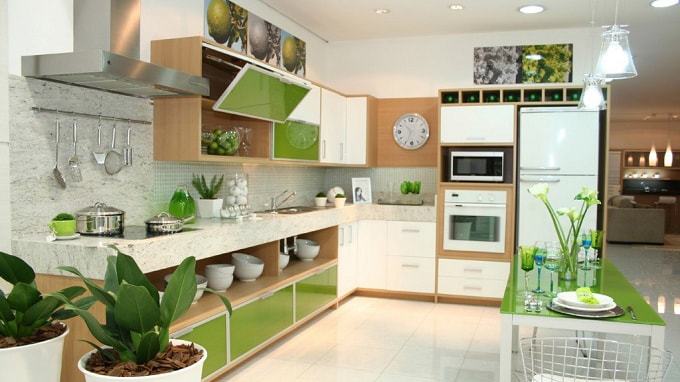 Không gian phòng bếp xanh hiện đại